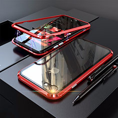 Handyhülle Hülle Luxus Aluminium Metall Rahmen Spiegel 360 Grad Tasche M01 für Apple iPhone 7 Rot