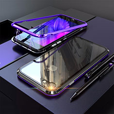Handyhülle Hülle Luxus Aluminium Metall Rahmen Spiegel 360 Grad Tasche M01 für Apple iPhone 8 Blau