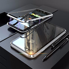 Handyhülle Hülle Luxus Aluminium Metall Rahmen Spiegel 360 Grad Tasche M01 für Apple iPhone SE3 (2022) Silber
