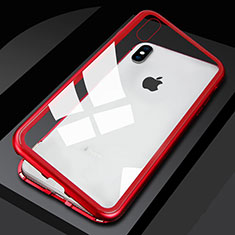 Handyhülle Hülle Luxus Aluminium Metall Rahmen Spiegel 360 Grad Tasche M01 für Apple iPhone X Rot