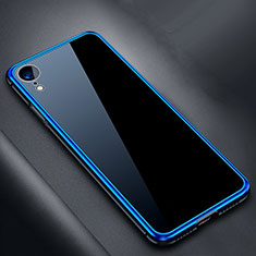Handyhülle Hülle Luxus Aluminium Metall Rahmen Spiegel 360 Grad Tasche M01 für Apple iPhone XR Blau