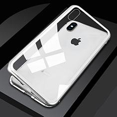 Handyhülle Hülle Luxus Aluminium Metall Rahmen Spiegel 360 Grad Tasche M01 für Apple iPhone Xs Max Weiß