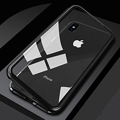 Handyhülle Hülle Luxus Aluminium Metall Rahmen Spiegel 360 Grad Tasche M01 für Apple iPhone Xs Schwarz