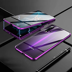 Handyhülle Hülle Luxus Aluminium Metall Rahmen Spiegel 360 Grad Tasche M01 für Huawei Honor 20 Violett