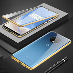 Handyhülle Hülle Luxus Aluminium Metall Rahmen Spiegel 360 Grad Tasche M01 für OnePlus 7T Gold