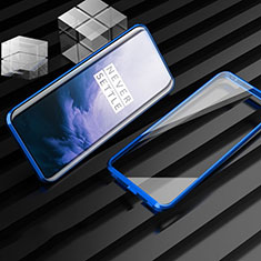 Handyhülle Hülle Luxus Aluminium Metall Rahmen Spiegel 360 Grad Tasche M01 für OnePlus 7T Pro 5G Blau