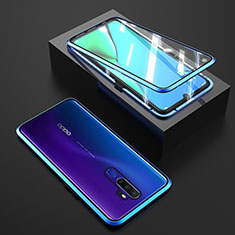 Handyhülle Hülle Luxus Aluminium Metall Rahmen Spiegel 360 Grad Tasche M01 für Oppo A9 (2020) Blau