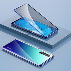 Handyhülle Hülle Luxus Aluminium Metall Rahmen Spiegel 360 Grad Tasche M01 für Oppo Find X2 Lite Blau