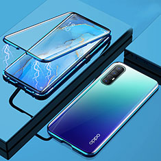 Handyhülle Hülle Luxus Aluminium Metall Rahmen Spiegel 360 Grad Tasche M01 für Oppo Find X2 Neo Blau