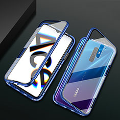 Handyhülle Hülle Luxus Aluminium Metall Rahmen Spiegel 360 Grad Tasche M01 für Realme X2 Pro Blau