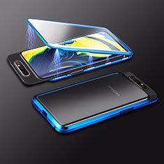 Handyhülle Hülle Luxus Aluminium Metall Rahmen Spiegel 360 Grad Tasche M01 für Samsung Galaxy A80 Blau