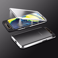 Handyhülle Hülle Luxus Aluminium Metall Rahmen Spiegel 360 Grad Tasche M01 für Samsung Galaxy A80 Silber