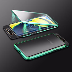 Handyhülle Hülle Luxus Aluminium Metall Rahmen Spiegel 360 Grad Tasche M01 für Samsung Galaxy A90 4G Grün