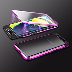 Handyhülle Hülle Luxus Aluminium Metall Rahmen Spiegel 360 Grad Tasche M01 für Samsung Galaxy A90 4G Violett