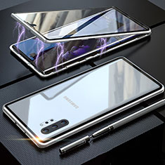Handyhülle Hülle Luxus Aluminium Metall Rahmen Spiegel 360 Grad Tasche M01 für Samsung Galaxy Note 10 Plus 5G Silber