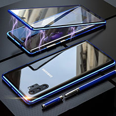 Handyhülle Hülle Luxus Aluminium Metall Rahmen Spiegel 360 Grad Tasche M01 für Samsung Galaxy Note 10 Plus Blau