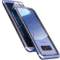Handyhülle Hülle Luxus Aluminium Metall Rahmen Spiegel 360 Grad Tasche M01 für Samsung Galaxy Note 8 Blau