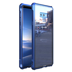 Handyhülle Hülle Luxus Aluminium Metall Rahmen Spiegel 360 Grad Tasche M01 für Samsung Galaxy Note 9 Blau