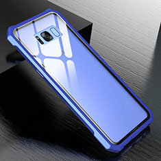 Handyhülle Hülle Luxus Aluminium Metall Rahmen Spiegel 360 Grad Tasche M01 für Samsung Galaxy S8 Plus Blau