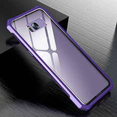 Handyhülle Hülle Luxus Aluminium Metall Rahmen Spiegel 360 Grad Tasche M01 für Samsung Galaxy S8 Violett