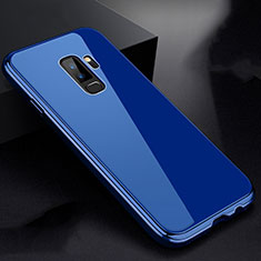 Handyhülle Hülle Luxus Aluminium Metall Rahmen Spiegel 360 Grad Tasche M01 für Samsung Galaxy S9 Plus Blau