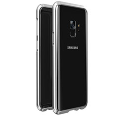 Handyhülle Hülle Luxus Aluminium Metall Rahmen Spiegel 360 Grad Tasche M01 für Samsung Galaxy S9 Silber