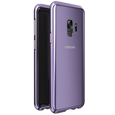 Handyhülle Hülle Luxus Aluminium Metall Rahmen Spiegel 360 Grad Tasche M01 für Samsung Galaxy S9 Violett
