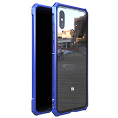 Handyhülle Hülle Luxus Aluminium Metall Rahmen Spiegel 360 Grad Tasche M01 für Xiaomi Mi 8 Blau