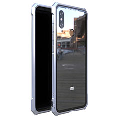 Handyhülle Hülle Luxus Aluminium Metall Rahmen Spiegel 360 Grad Tasche M01 für Xiaomi Mi 8 Silber