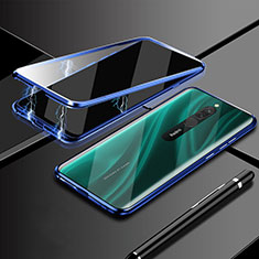 Handyhülle Hülle Luxus Aluminium Metall Rahmen Spiegel 360 Grad Tasche M01 für Xiaomi Redmi 8 Blau