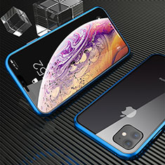 Handyhülle Hülle Luxus Aluminium Metall Rahmen Spiegel 360 Grad Tasche M02 für Apple iPhone 11 Blau