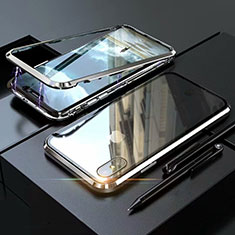 Handyhülle Hülle Luxus Aluminium Metall Rahmen Spiegel 360 Grad Tasche M02 für Apple iPhone X Silber