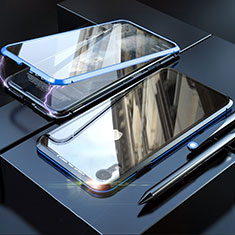 Handyhülle Hülle Luxus Aluminium Metall Rahmen Spiegel 360 Grad Tasche M02 für Apple iPhone XR Blau