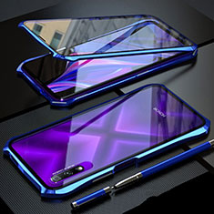 Handyhülle Hülle Luxus Aluminium Metall Rahmen Spiegel 360 Grad Tasche M02 für Huawei Honor 9X Blau
