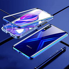 Handyhülle Hülle Luxus Aluminium Metall Rahmen Spiegel 360 Grad Tasche M02 für Huawei Honor 9X Pro Blau