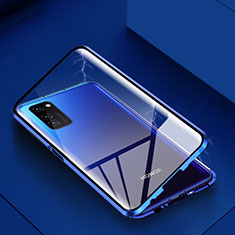 Handyhülle Hülle Luxus Aluminium Metall Rahmen Spiegel 360 Grad Tasche M02 für Huawei Honor V30 5G Blau