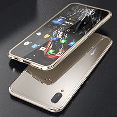 Handyhülle Hülle Luxus Aluminium Metall Rahmen Spiegel 360 Grad Tasche M02 für Huawei P20 Lite Gold