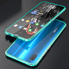 Handyhülle Hülle Luxus Aluminium Metall Rahmen Spiegel 360 Grad Tasche M02 für Huawei P20 Lite Hellblau
