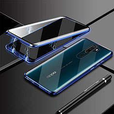 Handyhülle Hülle Luxus Aluminium Metall Rahmen Spiegel 360 Grad Tasche M02 für Oppo A11 Blau