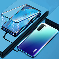 Handyhülle Hülle Luxus Aluminium Metall Rahmen Spiegel 360 Grad Tasche M02 für Oppo Find X2 Lite Blau