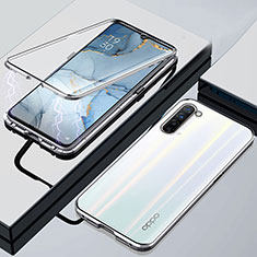 Handyhülle Hülle Luxus Aluminium Metall Rahmen Spiegel 360 Grad Tasche M02 für Oppo Find X2 Lite Silber