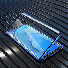 Handyhülle Hülle Luxus Aluminium Metall Rahmen Spiegel 360 Grad Tasche M02 für Oppo Find X2 Neo Blau
