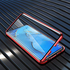 Handyhülle Hülle Luxus Aluminium Metall Rahmen Spiegel 360 Grad Tasche M02 für Oppo Find X2 Neo Rot