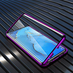 Handyhülle Hülle Luxus Aluminium Metall Rahmen Spiegel 360 Grad Tasche M02 für Oppo Find X2 Neo Violett