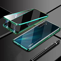 Handyhülle Hülle Luxus Aluminium Metall Rahmen Spiegel 360 Grad Tasche M02 für Oppo K5 Grün