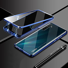 Handyhülle Hülle Luxus Aluminium Metall Rahmen Spiegel 360 Grad Tasche M02 für Realme XT Blau