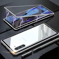 Handyhülle Hülle Luxus Aluminium Metall Rahmen Spiegel 360 Grad Tasche M02 für Samsung Galaxy Note 10 5G Silber