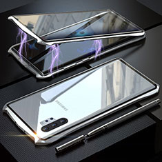 Handyhülle Hülle Luxus Aluminium Metall Rahmen Spiegel 360 Grad Tasche M02 für Samsung Galaxy Note 10 Plus Silber