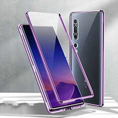 Handyhülle Hülle Luxus Aluminium Metall Rahmen Spiegel 360 Grad Tasche M02 für Xiaomi Mi 10 Violett