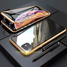 Handyhülle Hülle Luxus Aluminium Metall Rahmen Spiegel 360 Grad Tasche M03 für Apple iPhone 11 Gold